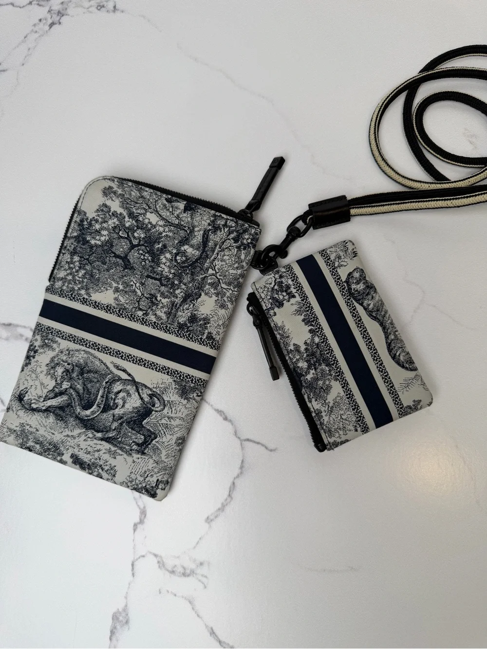 Dior Toile de Jouy Navy and White Crossbody Pouch with Card Case